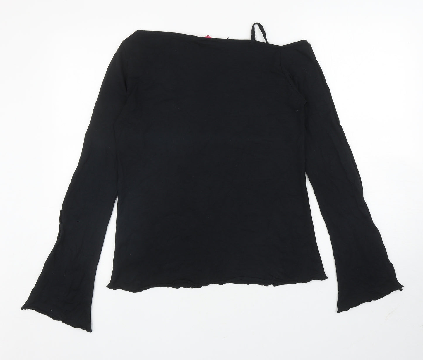 For Women Womens Black Viscose Basic T-Shirt Size 16 Off the Shoulder - Lace Trim, Slit in sleeves