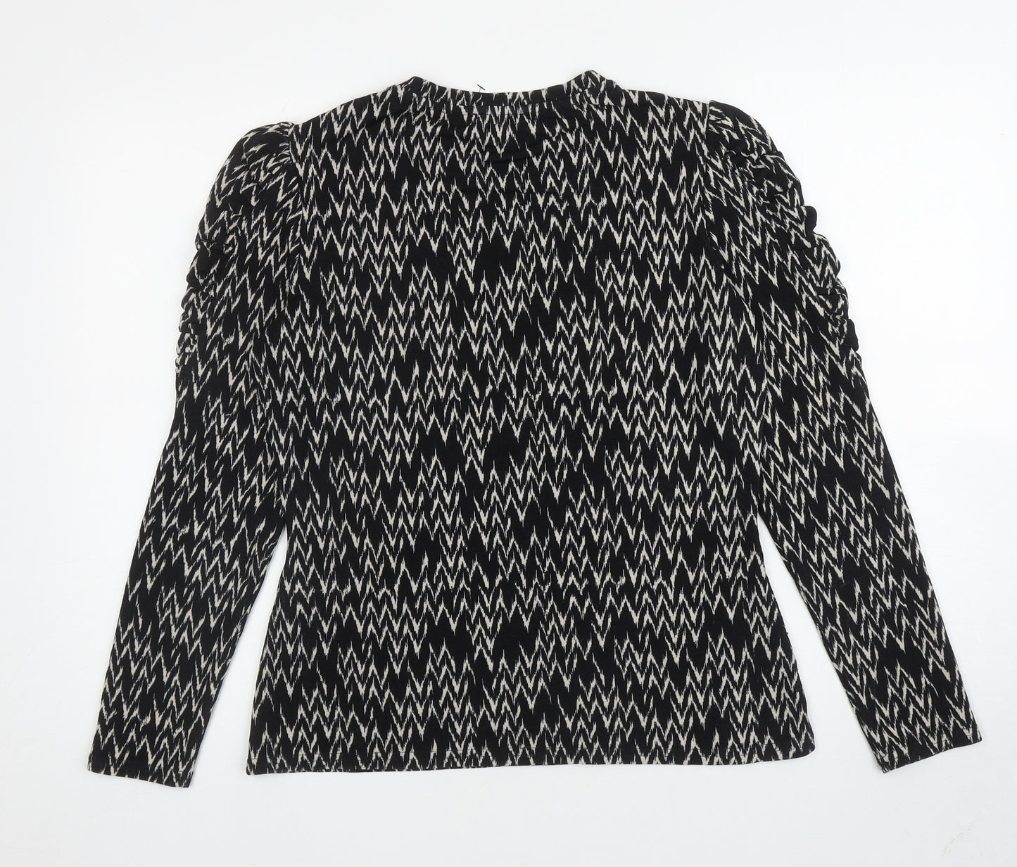 Warehouse Womens Black Round Neck Geometric Polyester Pullover Jumper Size 14