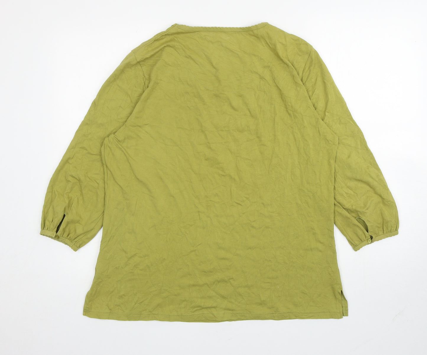 DASH Womens Green Cotton Basic T-Shirt Size 18 Scoop Neck - Embellished Neckline