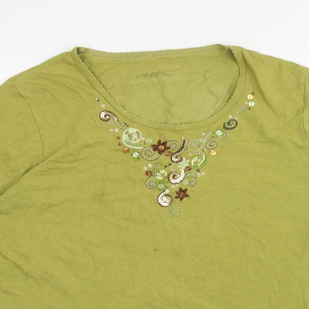 DASH Womens Green Cotton Basic T-Shirt Size 18 Scoop Neck - Embellished Neckline