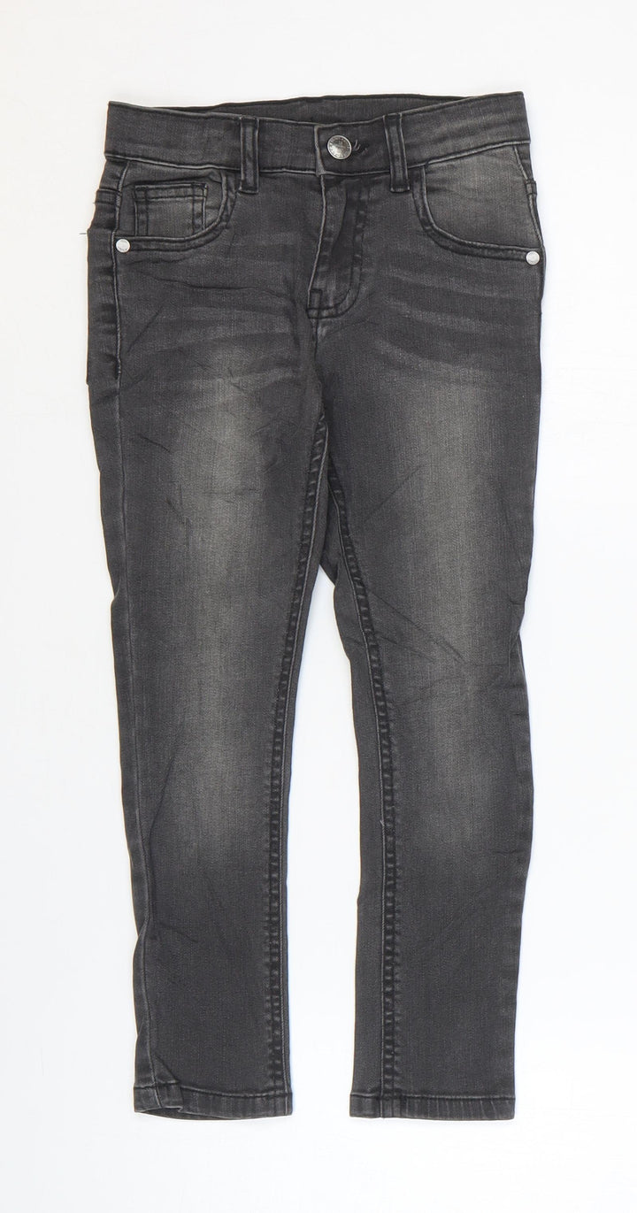Marks and Spencer Girls Grey Cotton Skinny Jeans Size 6-7 Years Regular Zip