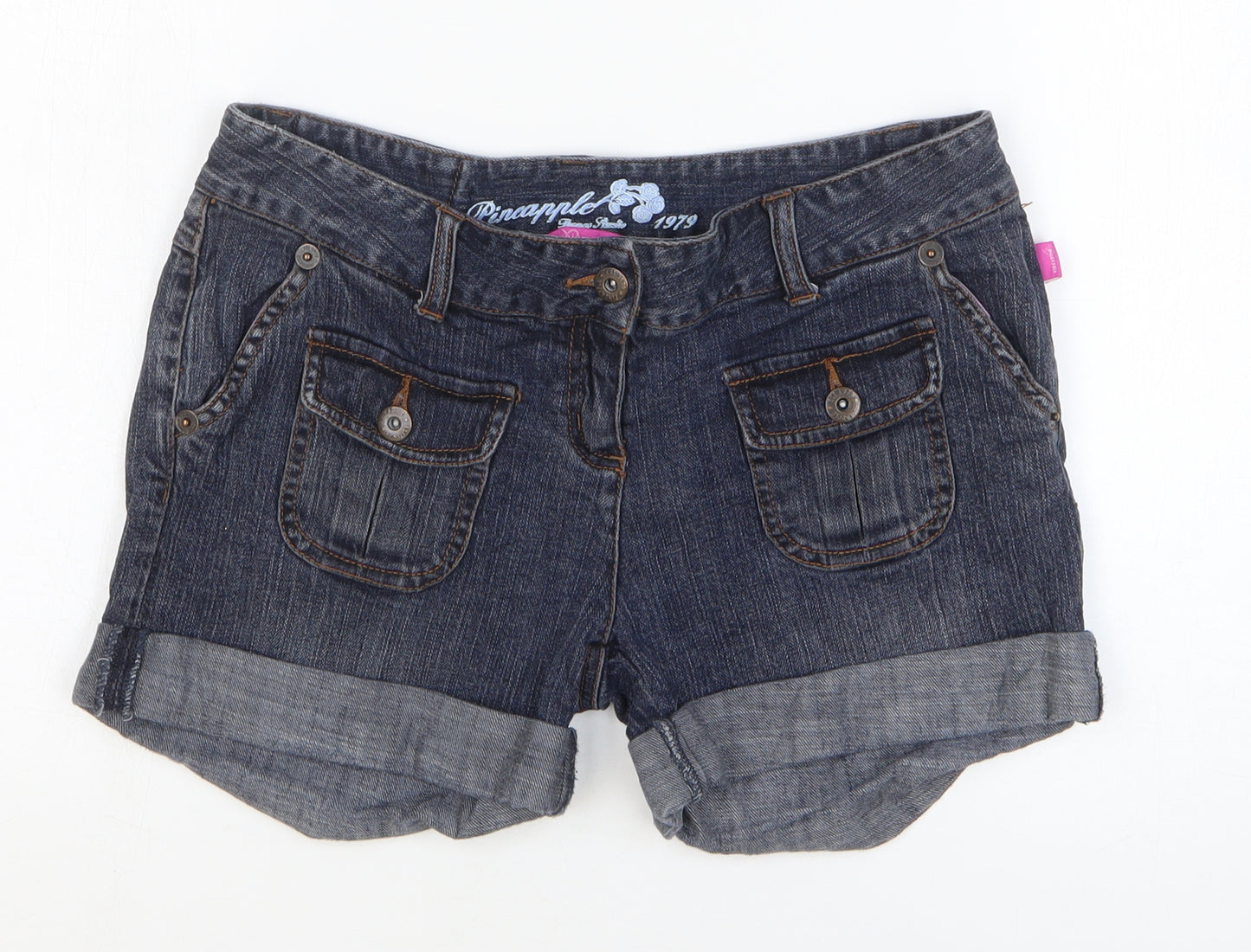 Pineapple Womens Blue Cotton Hot Pants Shorts Size 10 L3 in Regular Zip