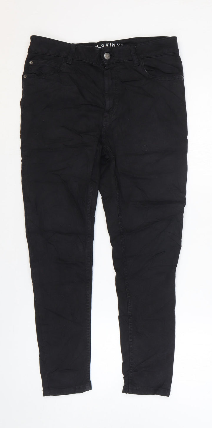Marks and Spencer Womens Black Cotton Skinny Jeans Size 12 L25 in Slim Zip