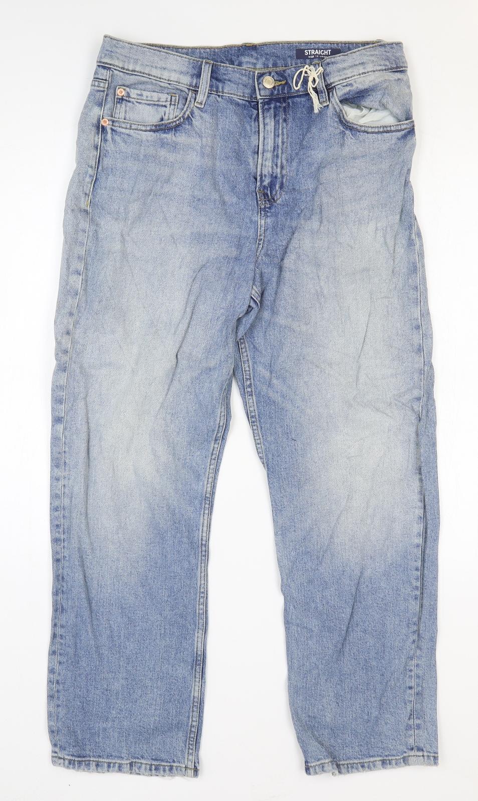 Marks and Spencer Womens Blue Cotton Straight Jeans Size 12 L26 in Regular Zip