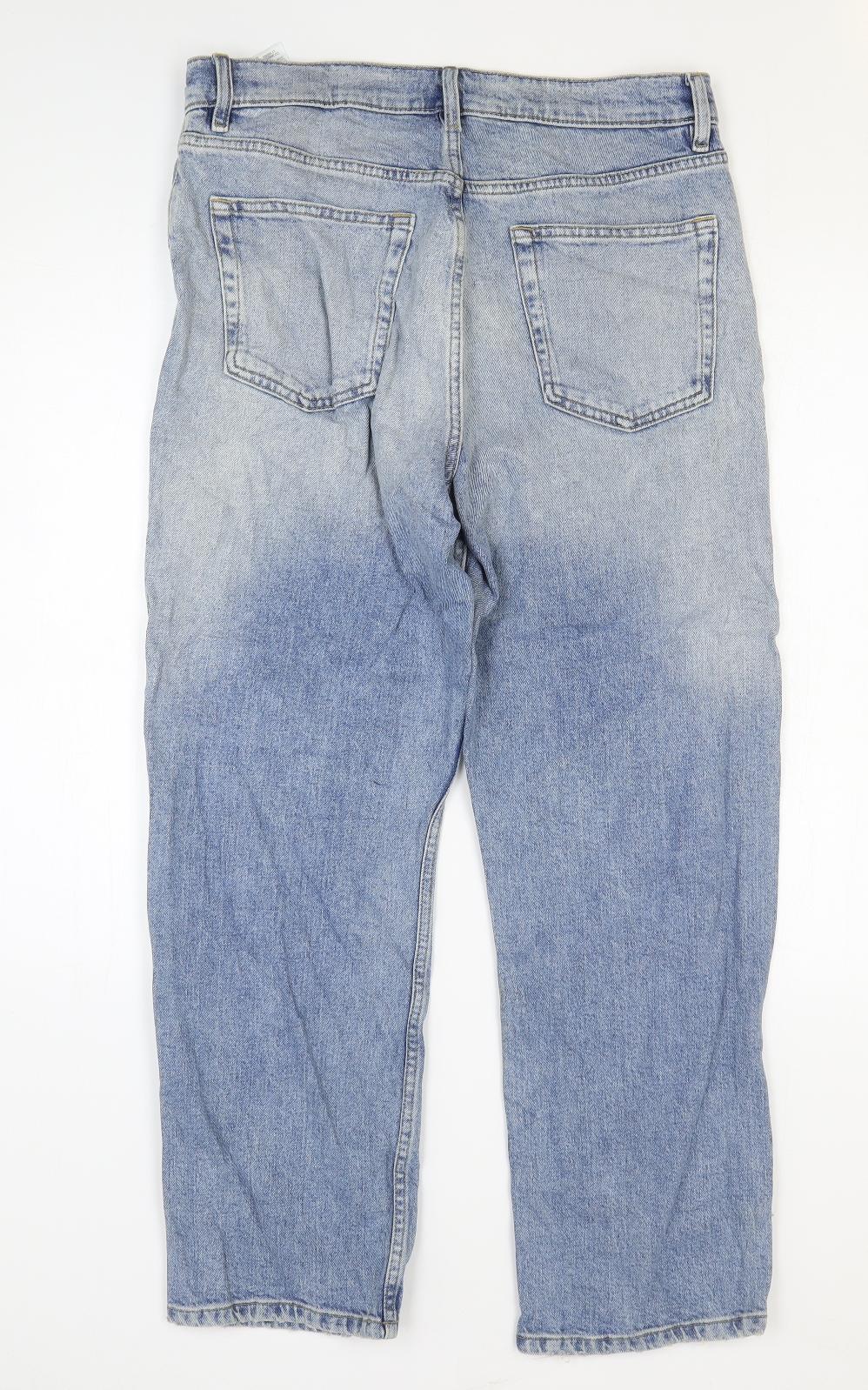 Marks and Spencer Womens Blue Cotton Straight Jeans Size 12 L26 in Regular Zip