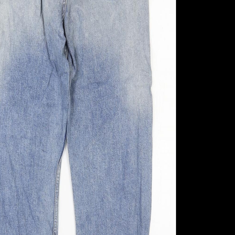 Marks and Spencer Womens Blue Cotton Straight Jeans Size 12 L26 in Regular Zip