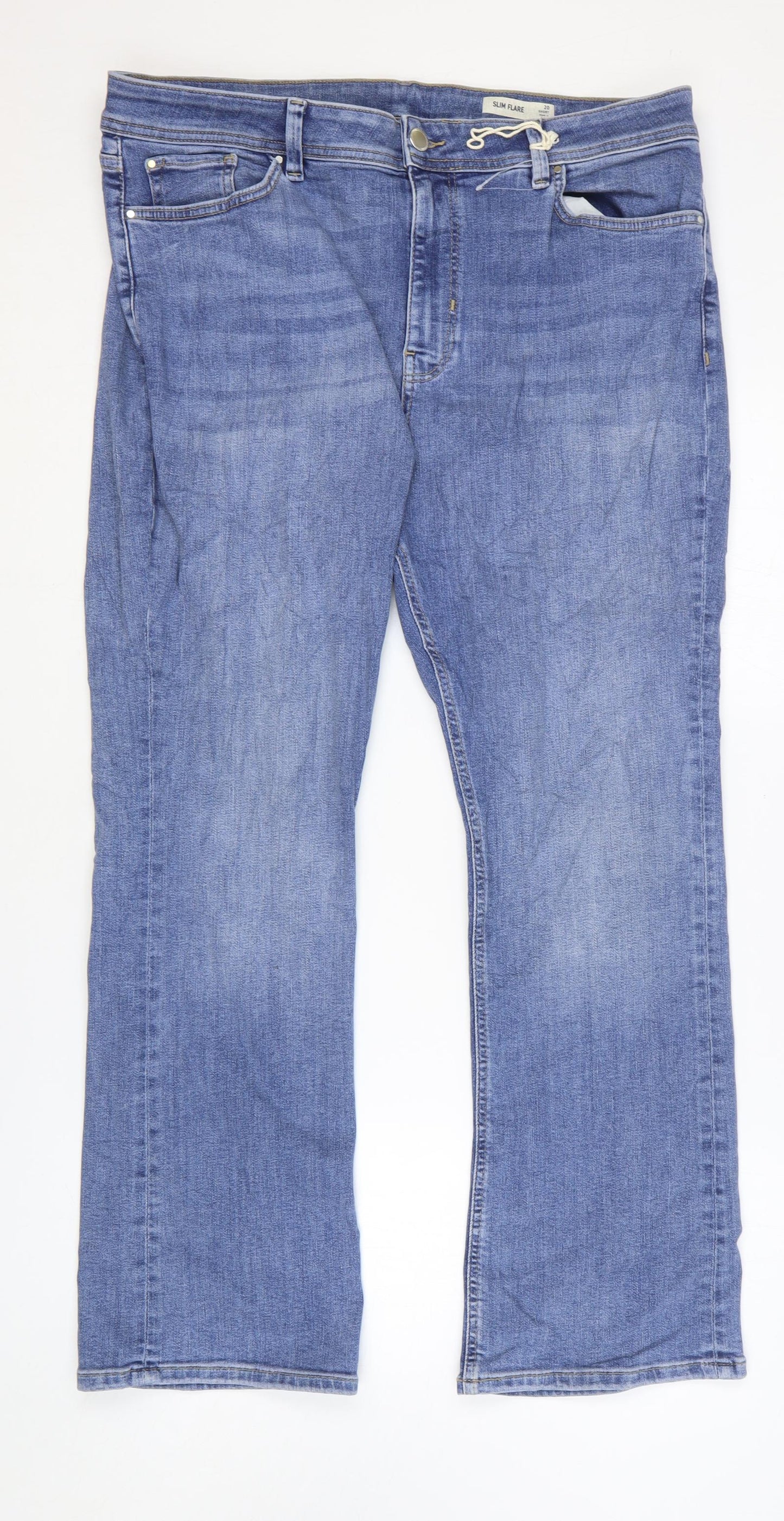 Marks and Spencer Womens Blue Cotton Flared Jeans Size 20 L28 in Slim Zip