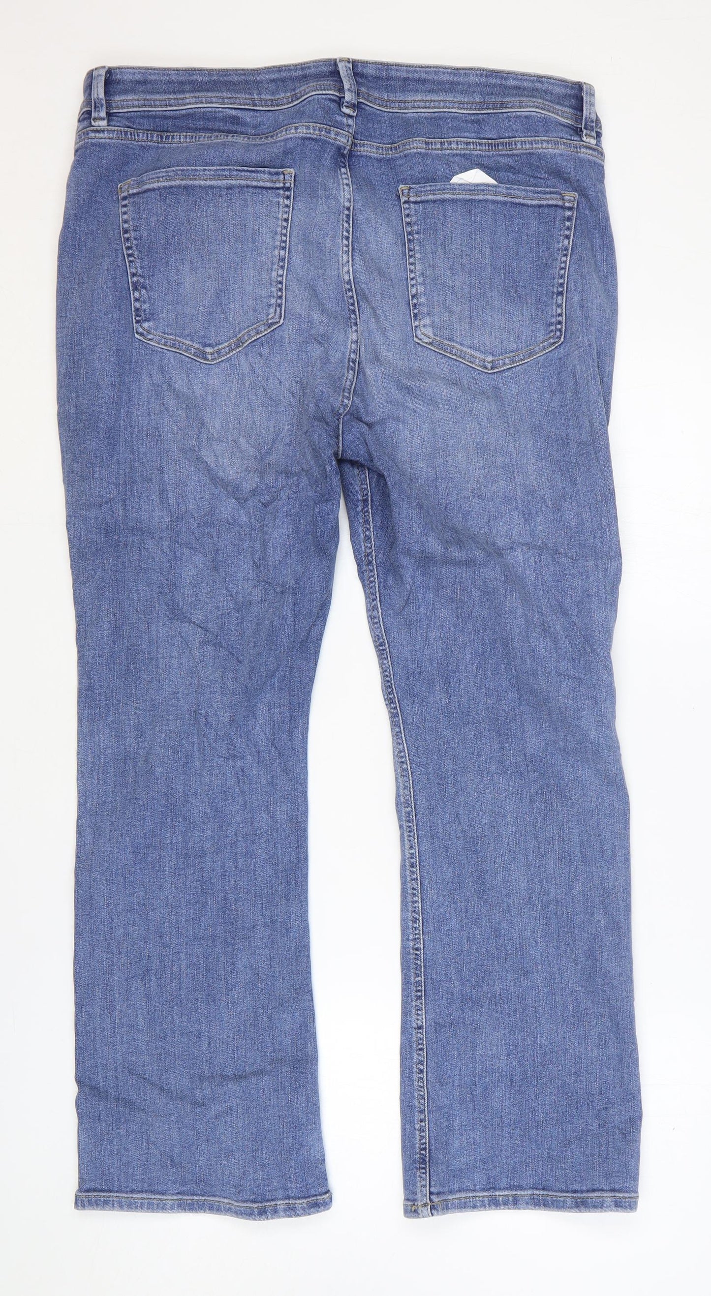 Marks and Spencer Womens Blue Cotton Flared Jeans Size 20 L28 in Slim Zip