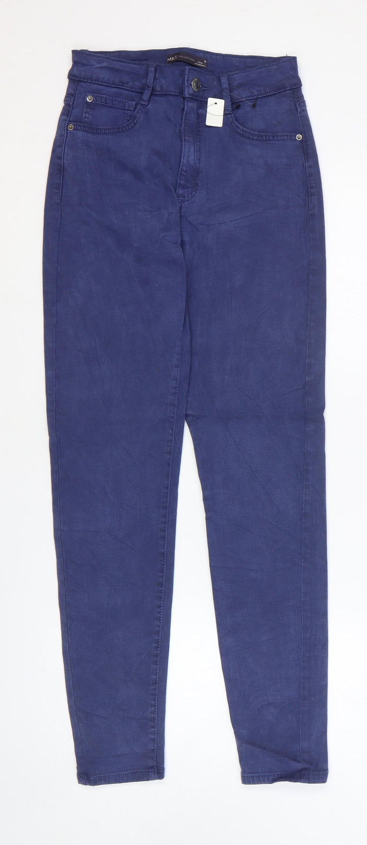 Marks and Spencer Womens Blue Cotton Skinny Jeans Size 6 L27 in Regular Zip