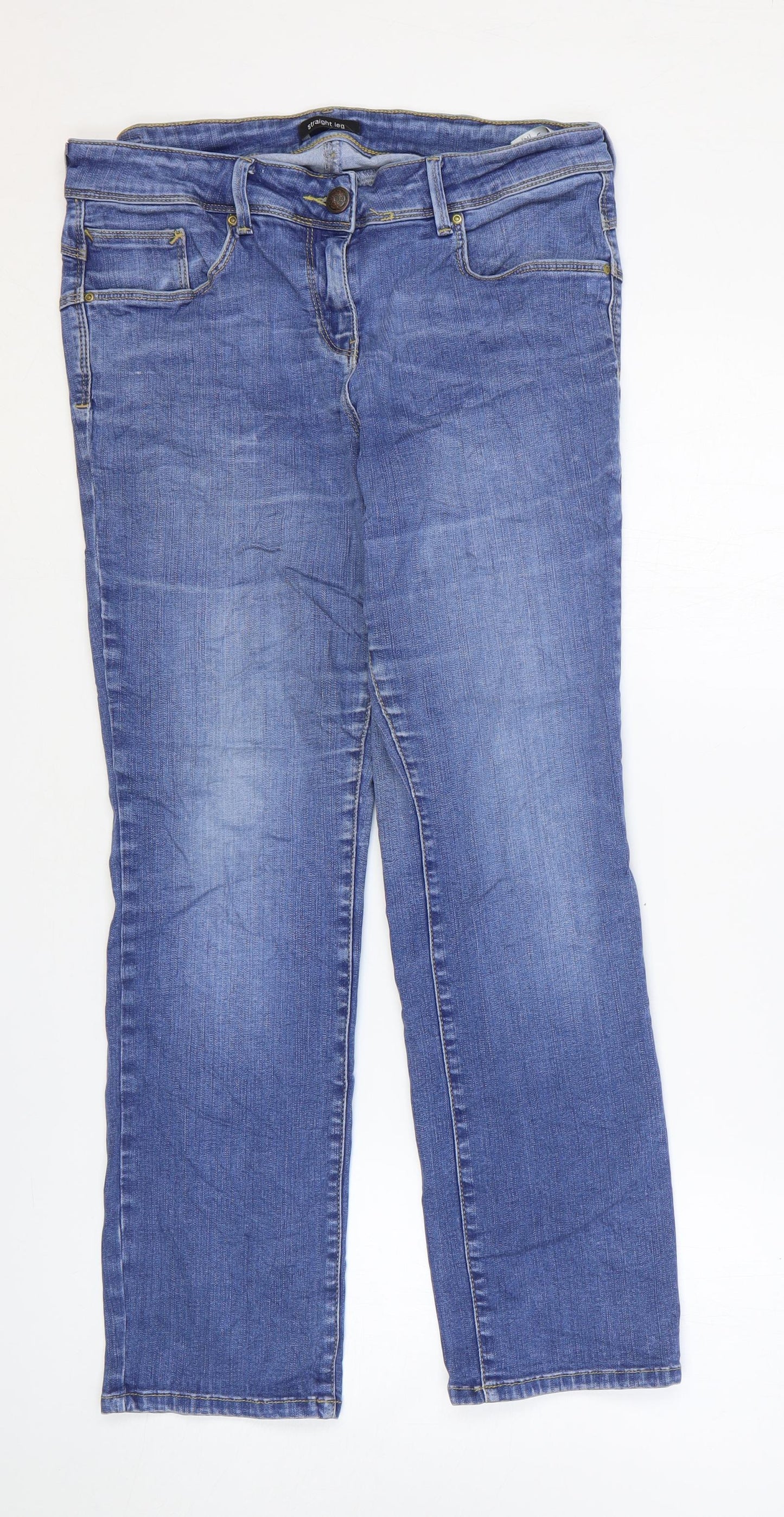 Marks and Spencer Womens Blue Cotton Straight Jeans Size 16 L27 in Regular Zip