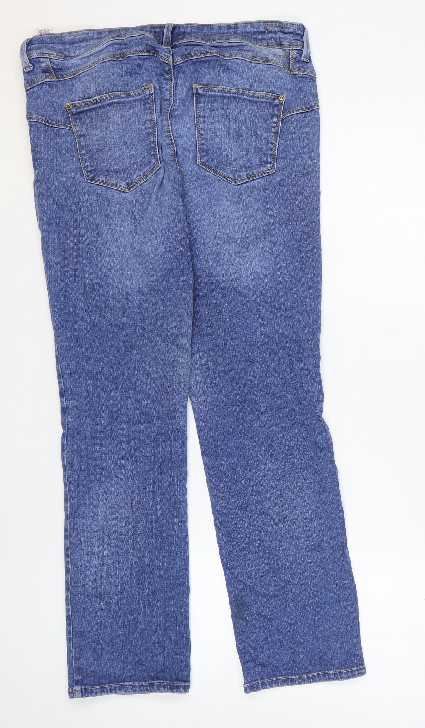 Marks and Spencer Womens Blue Cotton Straight Jeans Size 16 L27 in Regular Zip