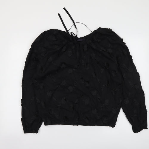 Marks and Spencer Womens Black Floral Polyester Basic Blouse Size 6 Round Neck