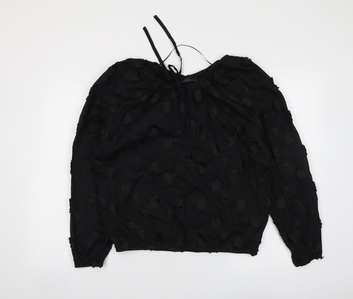 Marks and Spencer Womens Black Floral Polyester Basic Blouse Size 6 Round Neck