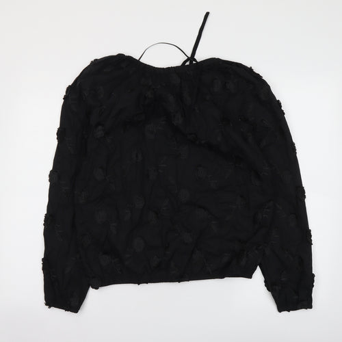 Marks and Spencer Womens Black Floral Polyester Basic Blouse Size 6 Round Neck