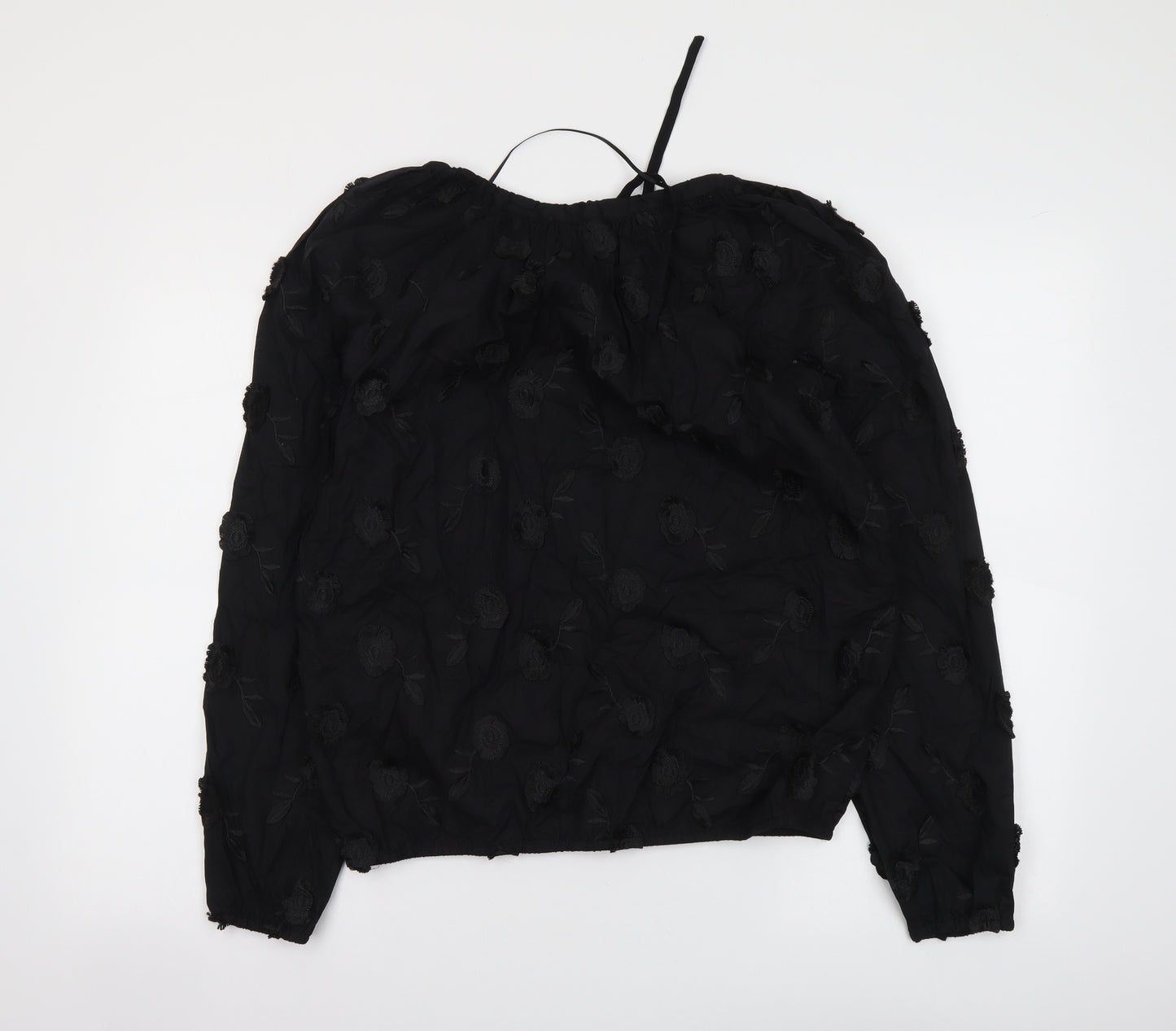 Marks and Spencer Womens Black Floral Polyester Basic Blouse Size 6 Round Neck