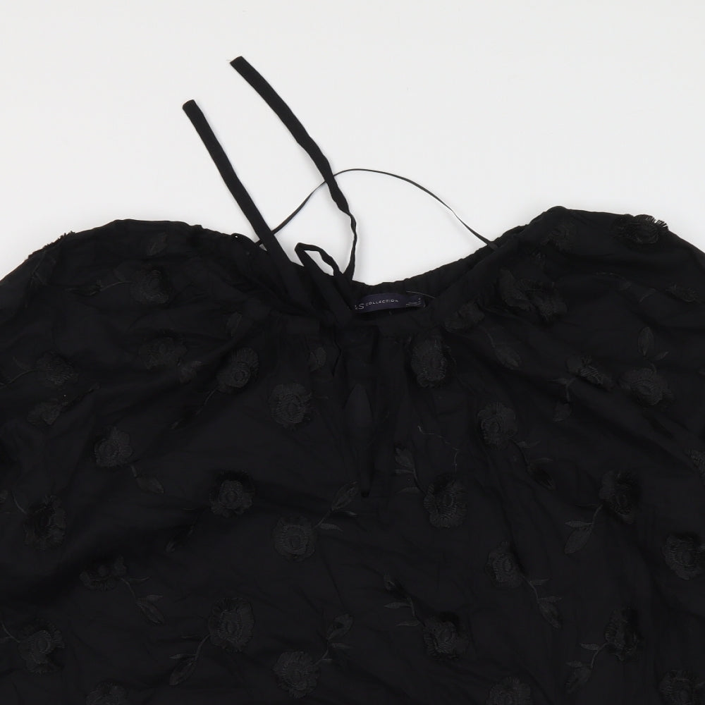 Marks and Spencer Womens Black Floral Polyester Basic Blouse Size 6 Round Neck