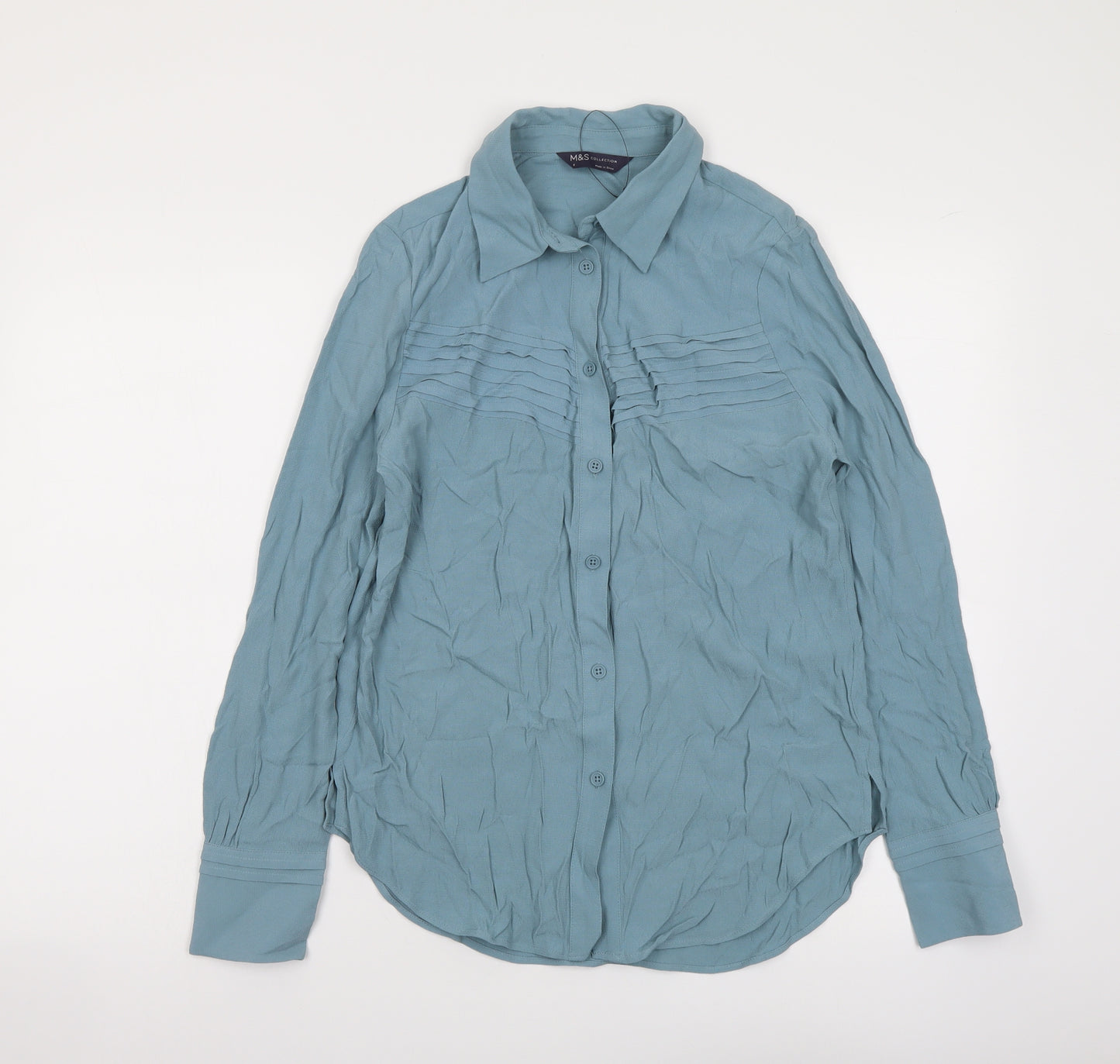 Marks and Spencer Womens Blue Viscose Basic Button-Up Size 6 Collared