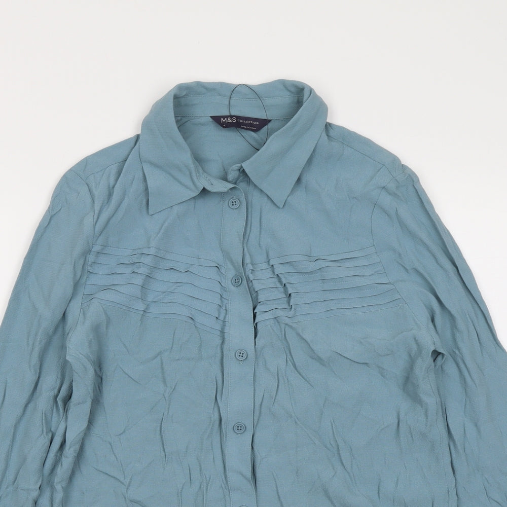 Marks and Spencer Womens Blue Viscose Basic Button-Up Size 6 Collared