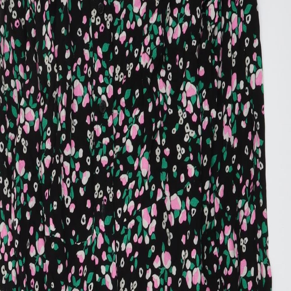 Marks and Spencer Womens Black Floral Viscose Shirt Dress Size 10 Collared Button
