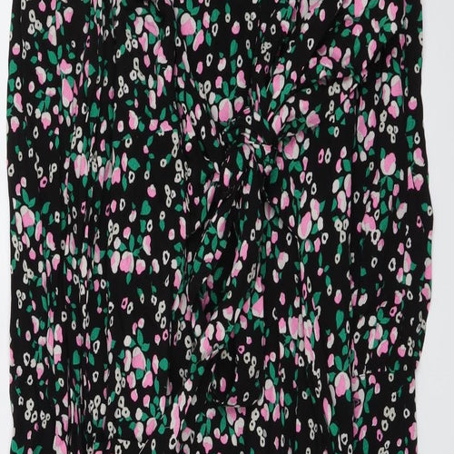 Marks and Spencer Womens Black Floral Viscose Shirt Dress Size 10 Collared Button
