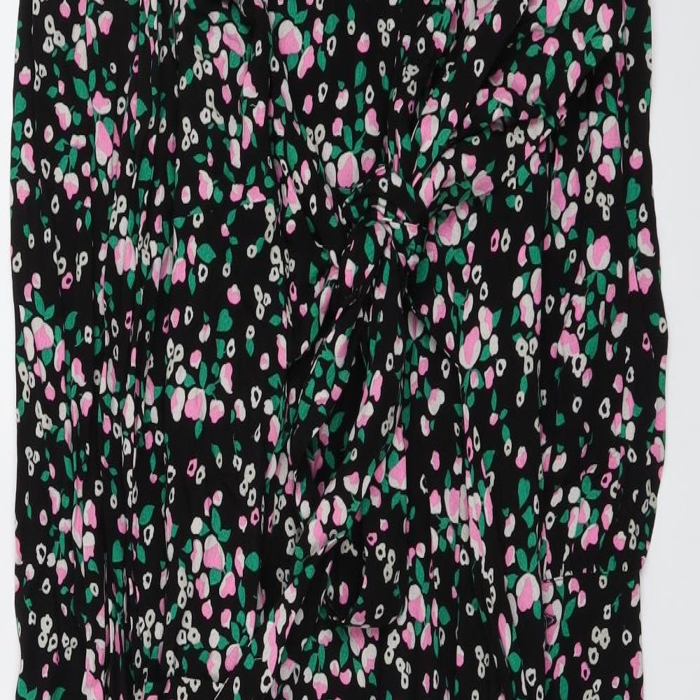 Marks and Spencer Womens Black Floral Viscose Shirt Dress Size 10 Collared Button