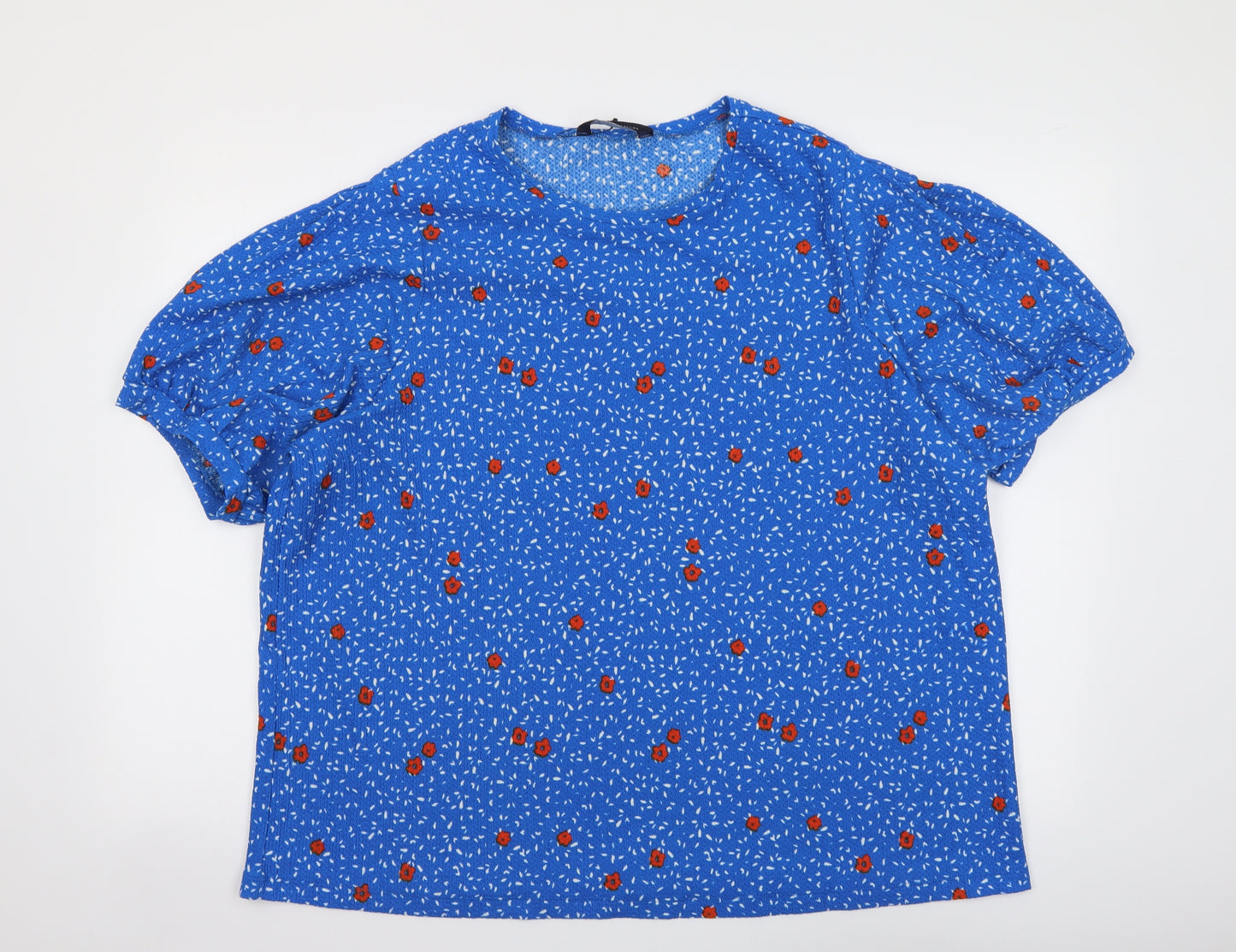Marks and Spencer Womens Blue Floral Polyester Basic Blouse Size 22 Round Neck