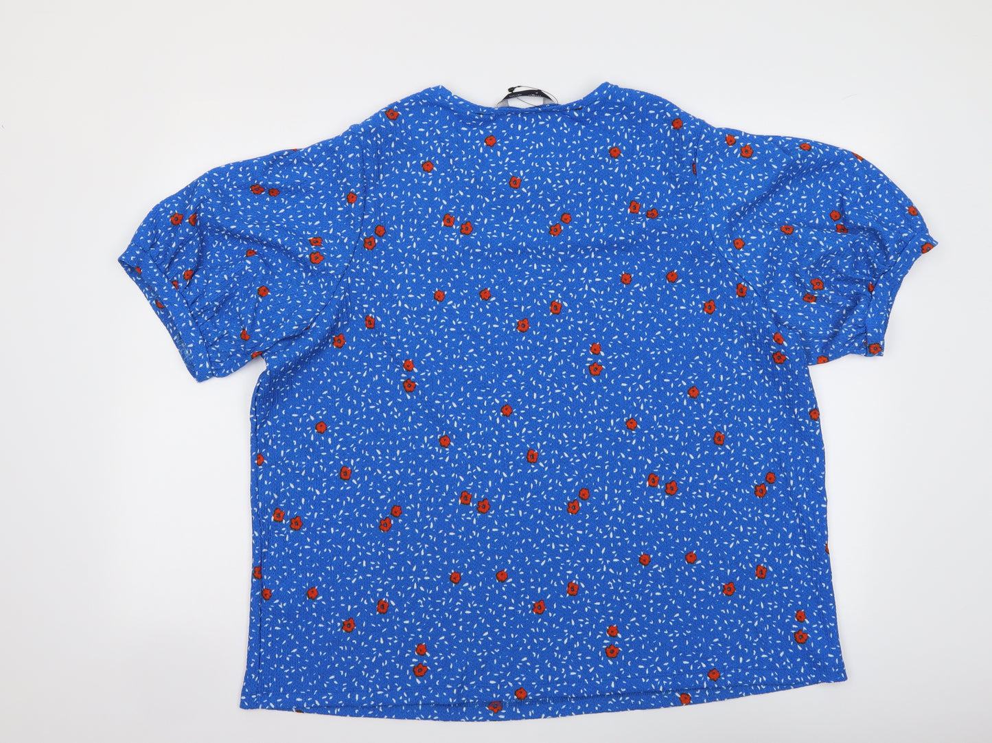Marks and Spencer Womens Blue Floral Polyester Basic Blouse Size 22 Round Neck