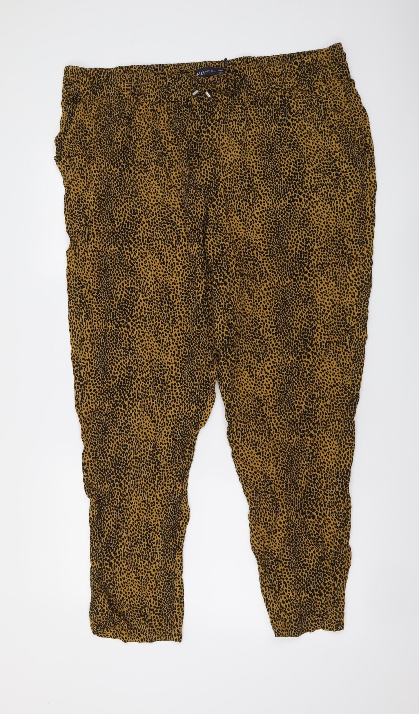 Marks and Spencer Womens Brown Animal Print Viscose Trousers Size 20 L26 in Regular Drawstring - Leopard pattern