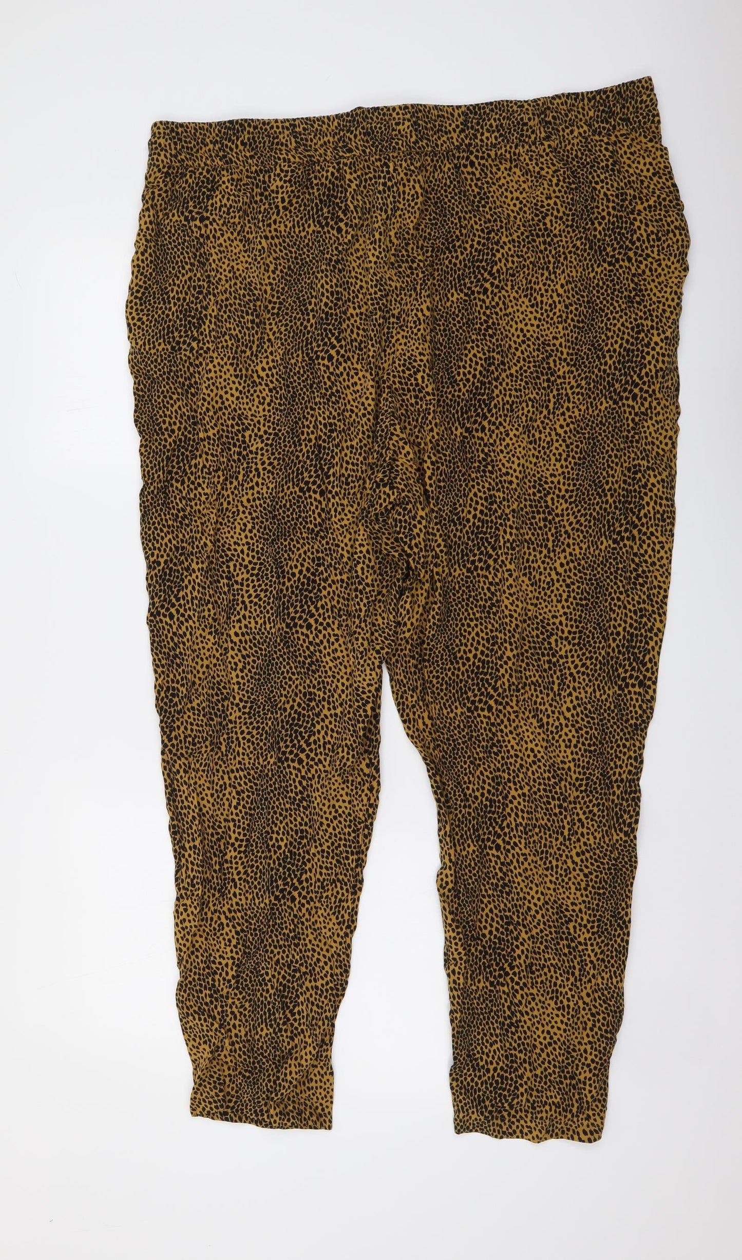 Marks and Spencer Womens Brown Animal Print Viscose Trousers Size 20 L26 in Regular Drawstring - Leopard pattern