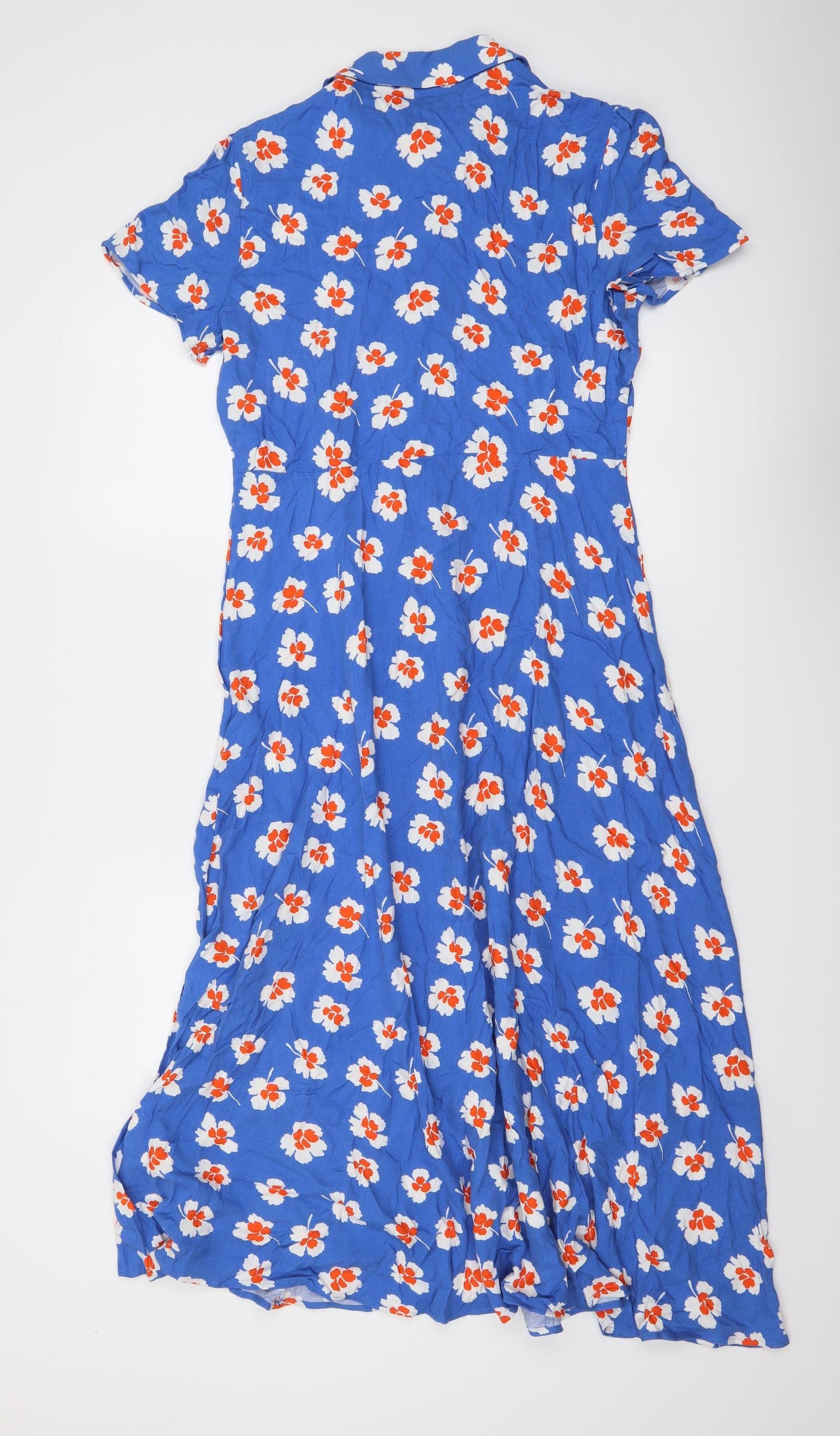 Marks and Spencer Womens Blue Floral Viscose Shirt Dress Size 10 Collared Button
