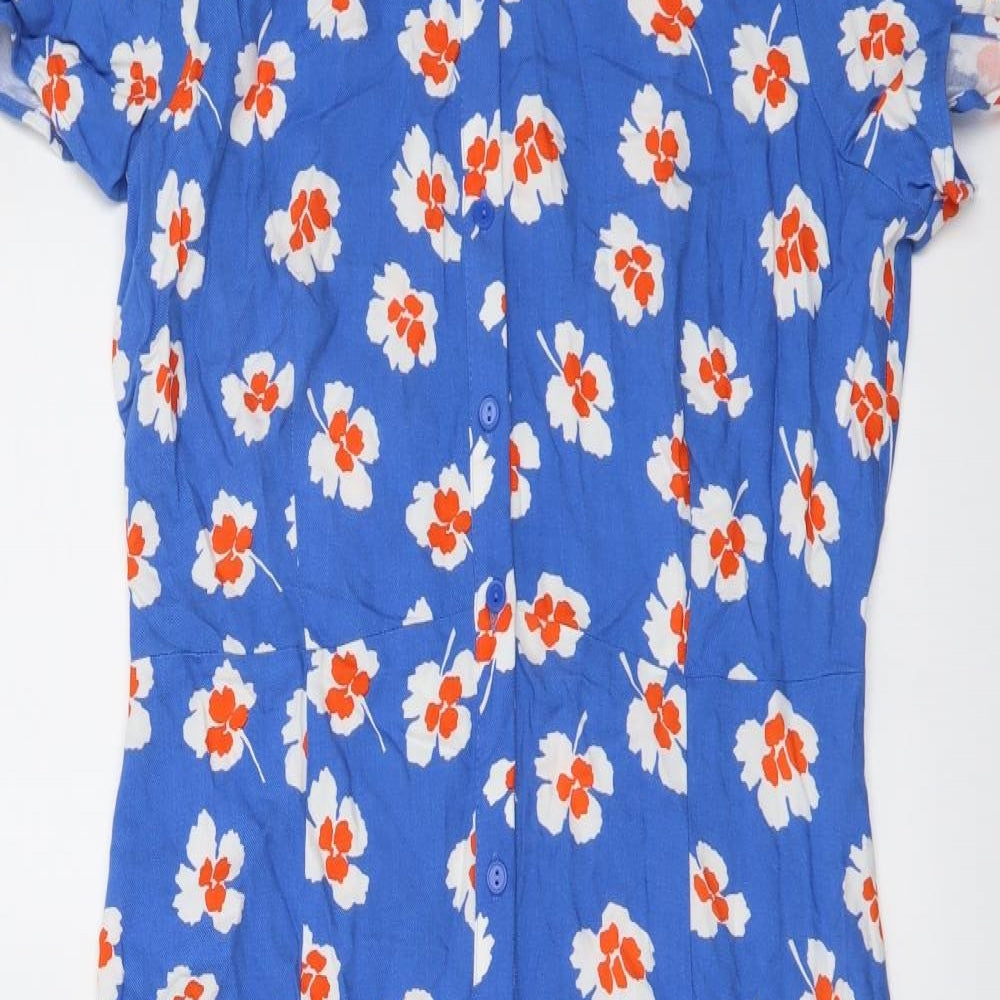 Marks and Spencer Womens Blue Floral Viscose Shirt Dress Size 10 Collared Button