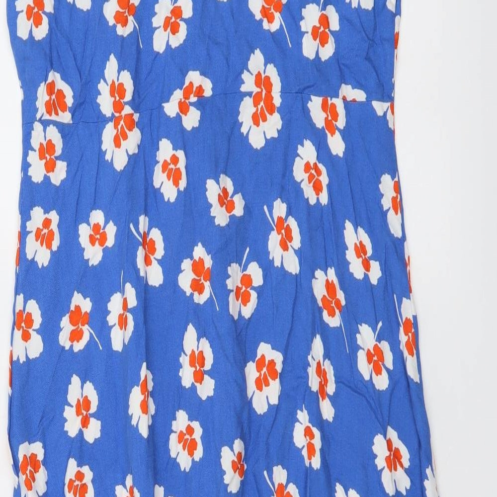 Marks and Spencer Womens Blue Floral Viscose Shirt Dress Size 10 Collared Button