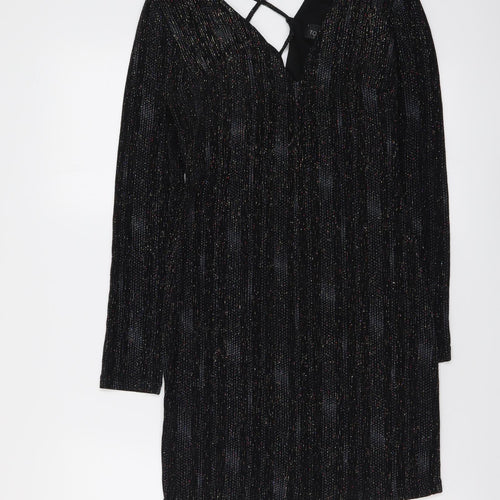 Topshop Womens Black Polyester Mini Size 8 V-Neck Pullover