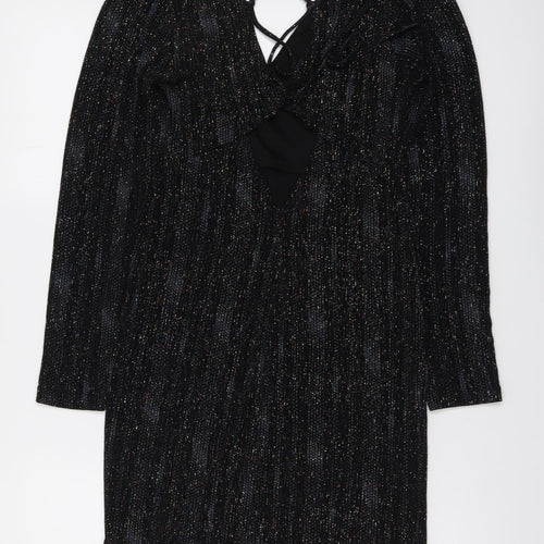 Topshop Womens Black Polyester Mini Size 8 V-Neck Pullover
