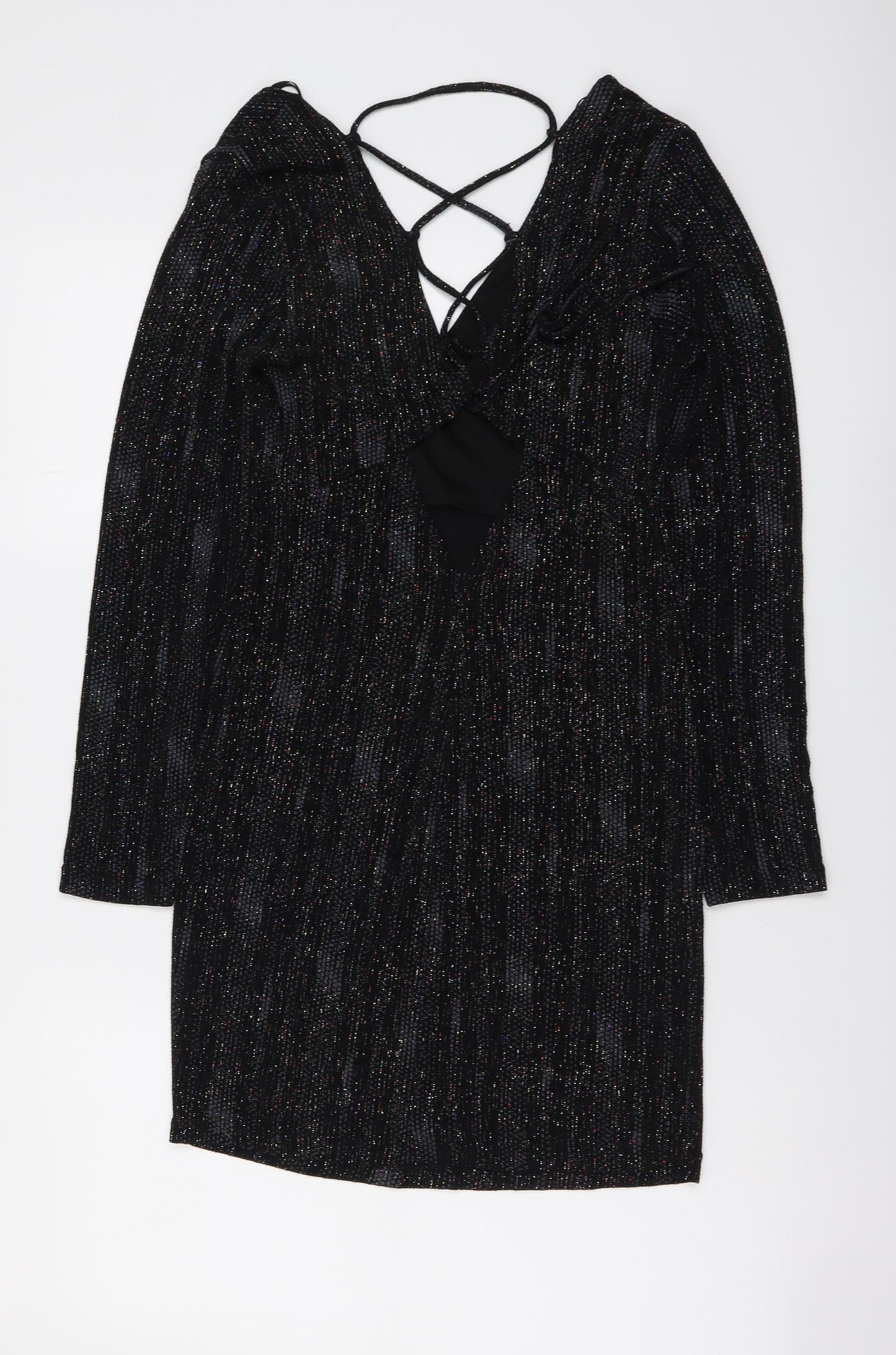 Topshop Womens Black Polyester Mini Size 8 V-Neck Pullover