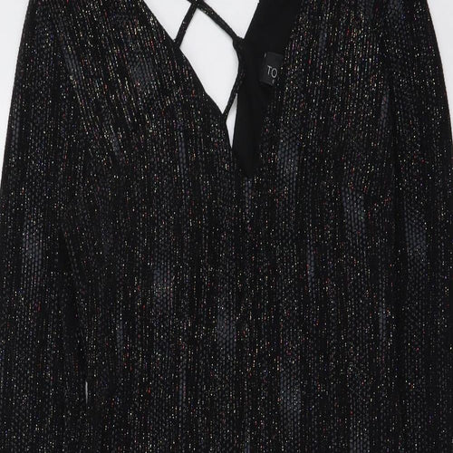 Topshop Womens Black Polyester Mini Size 8 V-Neck Pullover