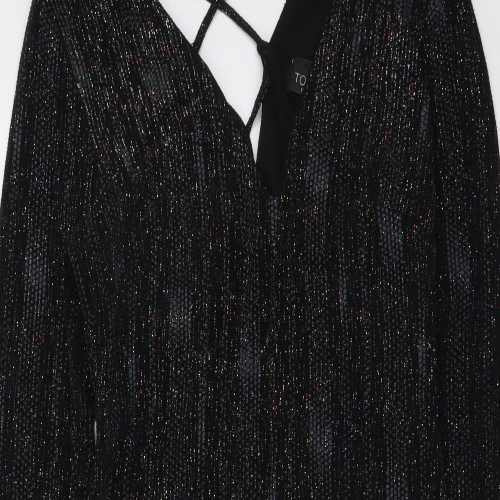 Topshop Womens Black Polyester Mini Size 8 V-Neck Pullover