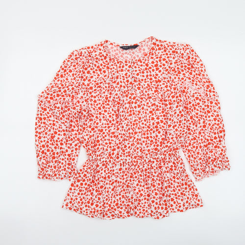 Marks and Spencer Womens Red Floral Viscose Basic Blouse Size 8 Round Neck