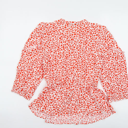 Marks and Spencer Womens Red Floral Viscose Basic Blouse Size 8 Round Neck