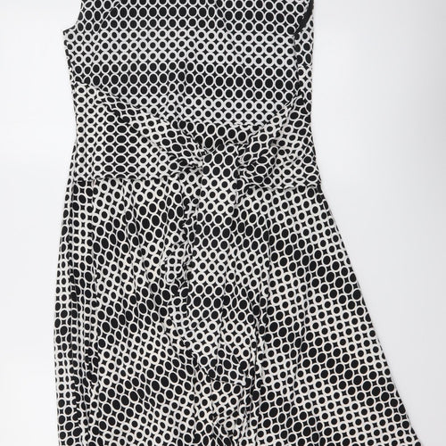Izabel Womens Black Geometric Polyester A-Line Size 12 Boat Neck Pullover