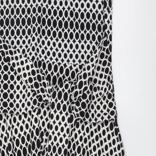 Izabel Womens Black Geometric Polyester A-Line Size 12 Boat Neck Pullover
