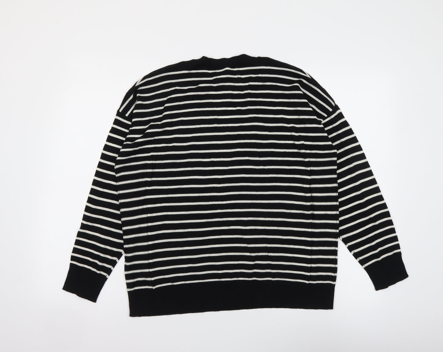 Marks and Spencer Womens Black V-Neck Striped Wool Pullover Jumper Size M