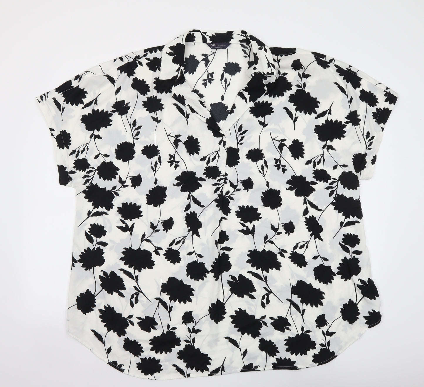 Marks and Spencer Womens White Floral Polyester Basic Blouse Size 20 Collared