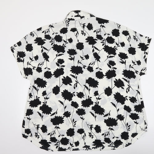 Marks and Spencer Womens White Floral Polyester Basic Blouse Size 20 Collared
