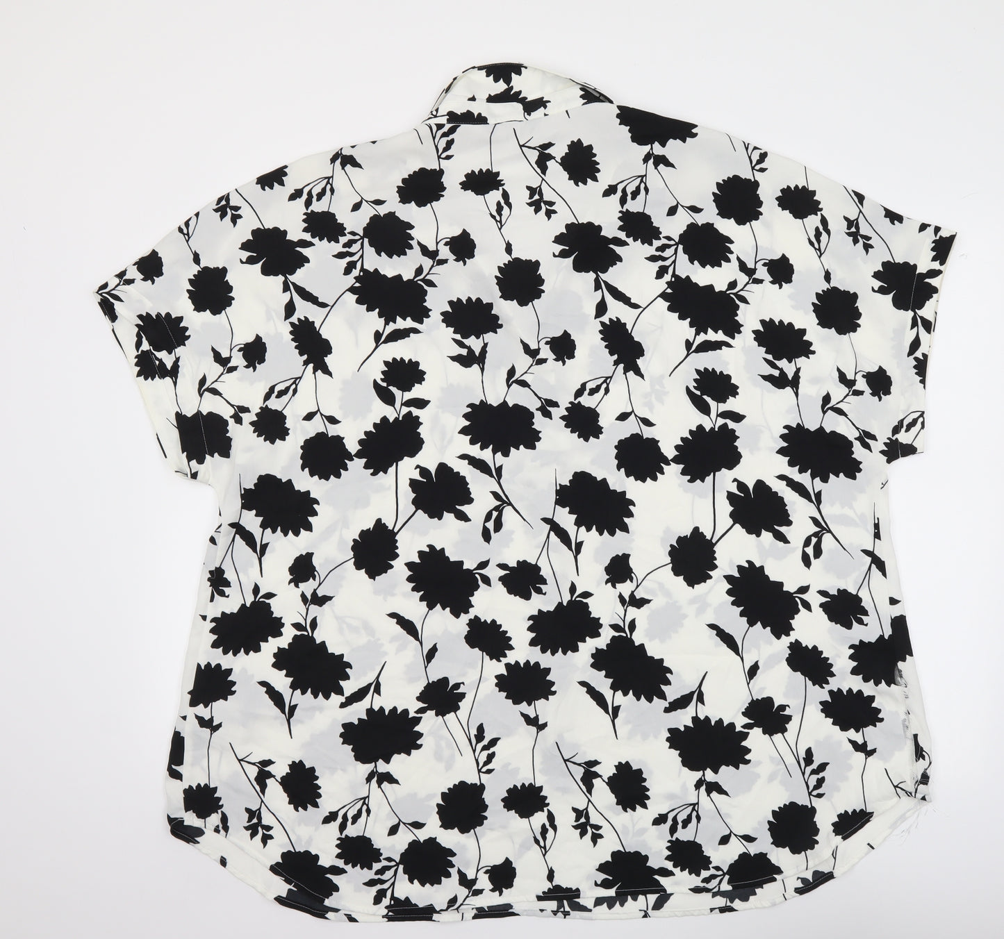 Marks and Spencer Womens White Floral Polyester Basic Blouse Size 20 Collared