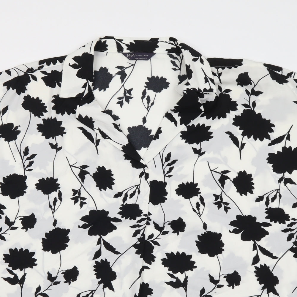 Marks and Spencer Womens White Floral Polyester Basic Blouse Size 20 Collared