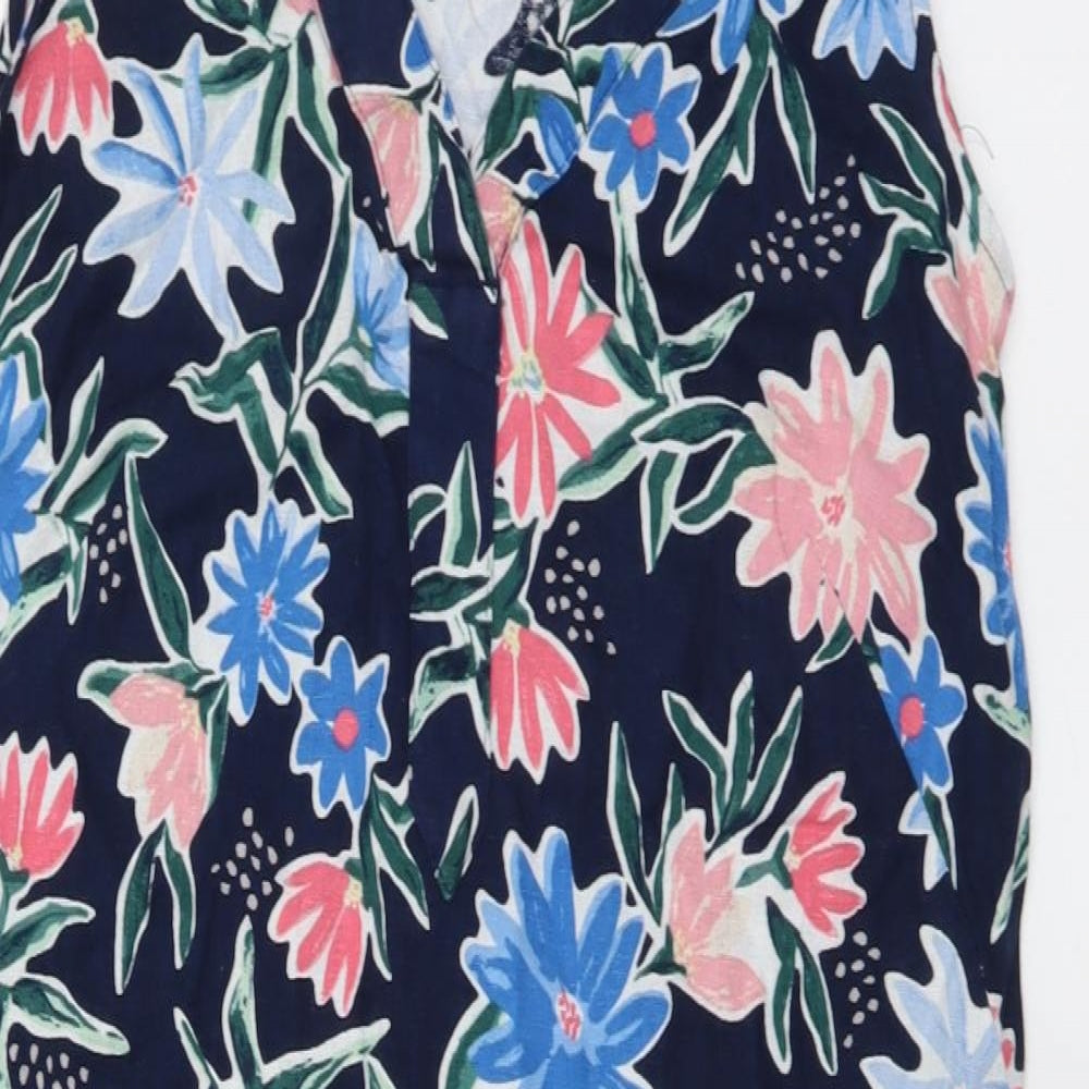 Marks and Spencer Womens Multicoloured Floral Linen A-Line Size 16 V-Neck Pullover