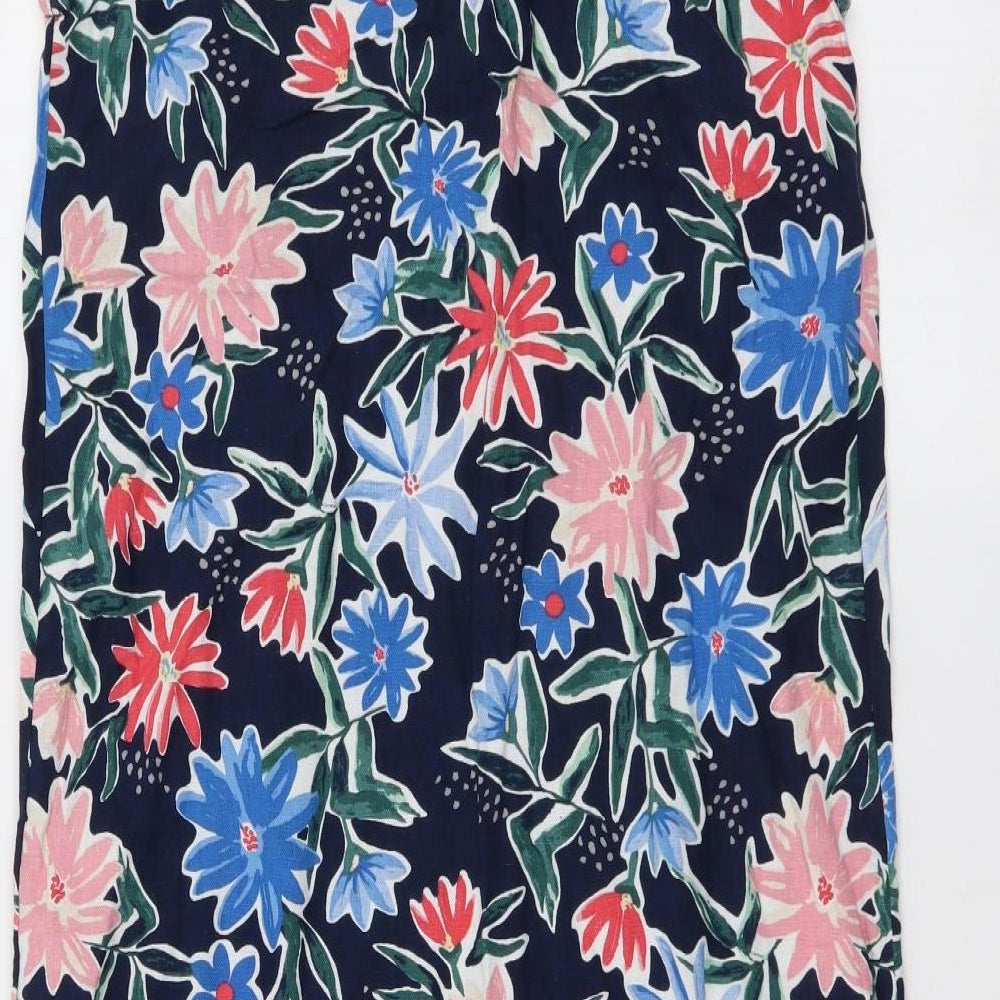 Marks and Spencer Womens Multicoloured Floral Linen A-Line Size 16 V-Neck Pullover
