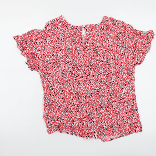 Marks and Spencer Womens Red Floral Viscose Basic Blouse Size 8 Round Neck