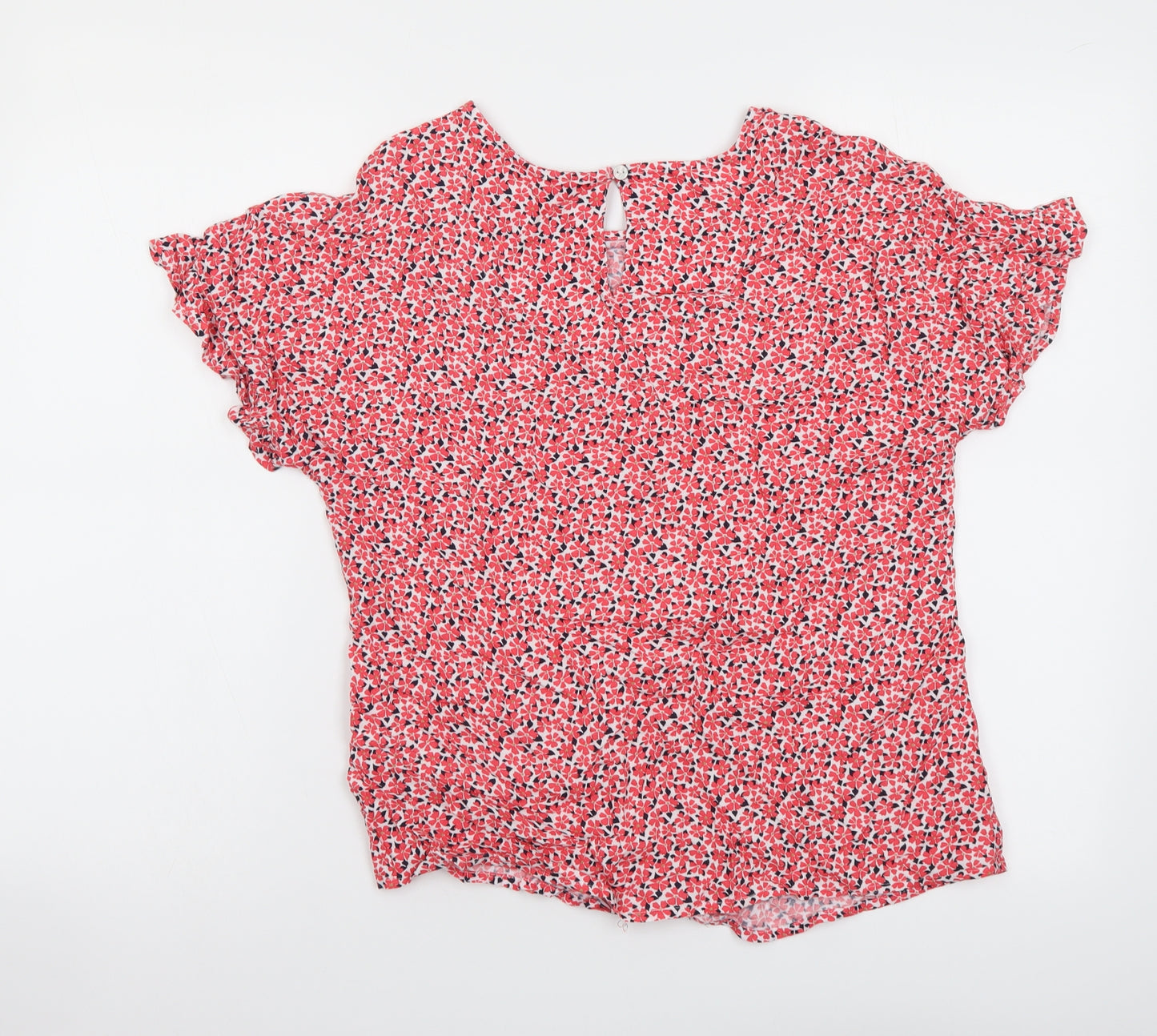 Marks and Spencer Womens Red Floral Viscose Basic Blouse Size 8 Round Neck